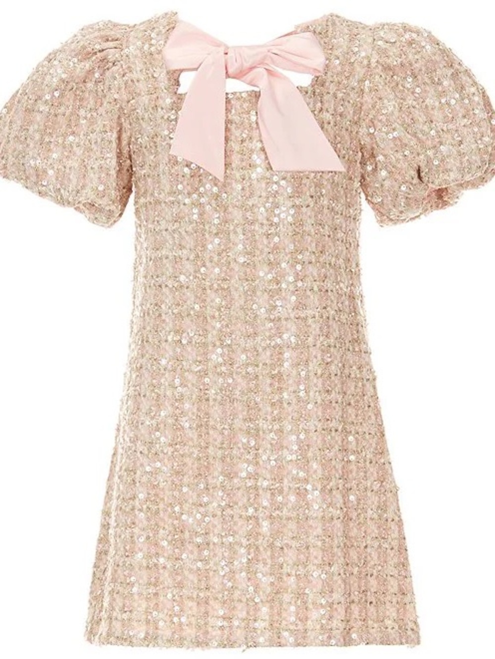 Gianni Bini Pink Sequined Tweed Bow Neck Dress